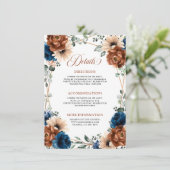 Carte D'accompagnement Terracotta Navy Blue Greenery Détails du Mariage (Debout devant)