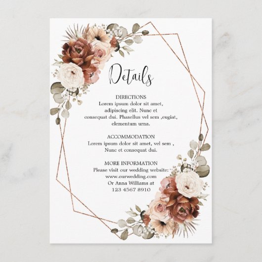 Carte D'accompagnement Terracotta Pampas Grass Russe Détails géométriques (Devant)