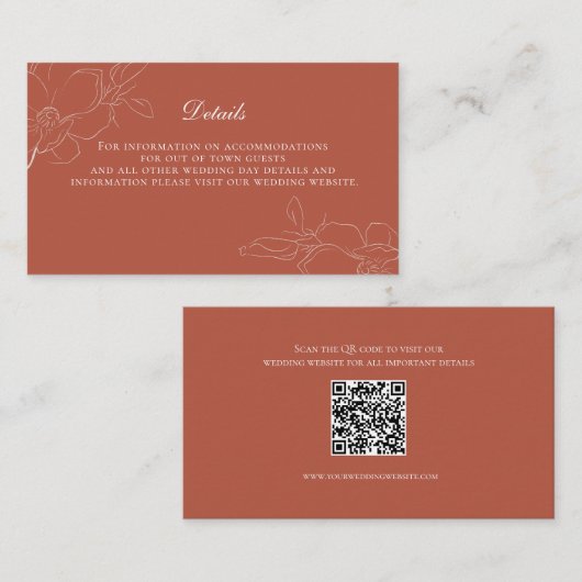 Carte D'accompagnement Terracotta Rust Boho Blanc Floral Détails Mariage (Devant / Derrière)