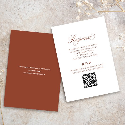 Carte D'accompagnement Terracotta Script Wedding RSVP QR Code