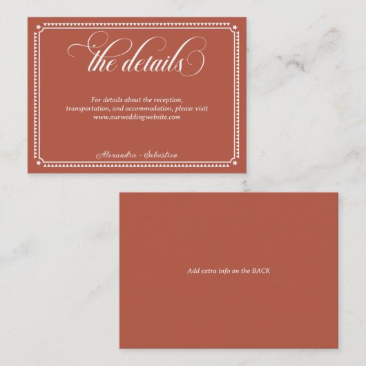 Carte D'accompagnement Terracotta Script Western Rustic Détails du Mariag (Devant / Derrière)