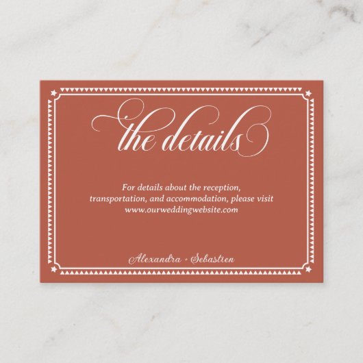 Carte D'accompagnement Terracotta Script Western Rustic Détails du Mariag (Devant)