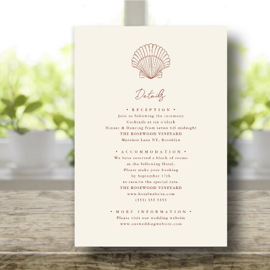 Carte D'accompagnement Terracotta Seashell Beach Destination Mariage