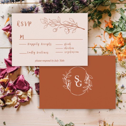 Carte D'accompagnement Terracotta Simple Boho Floral Bicolor RSVP