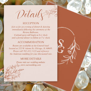 Carte D'accompagnement Terracotta Simple Boho Floral Détails du Mariage