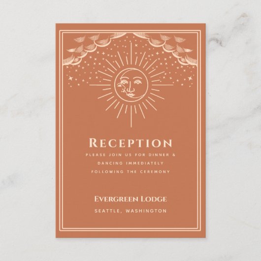 Carte D'accompagnement Terracotta Sun and Moon Tarot Mariage Réception (Devant)