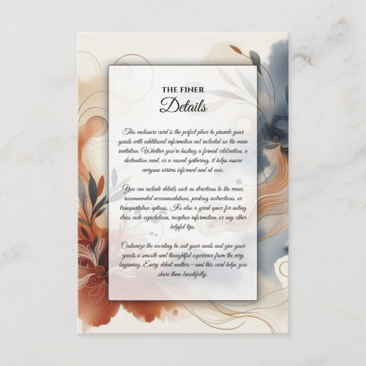 Carte D'accompagnement Terracotta Twilight and Navy Blooms Wedding (Devant)