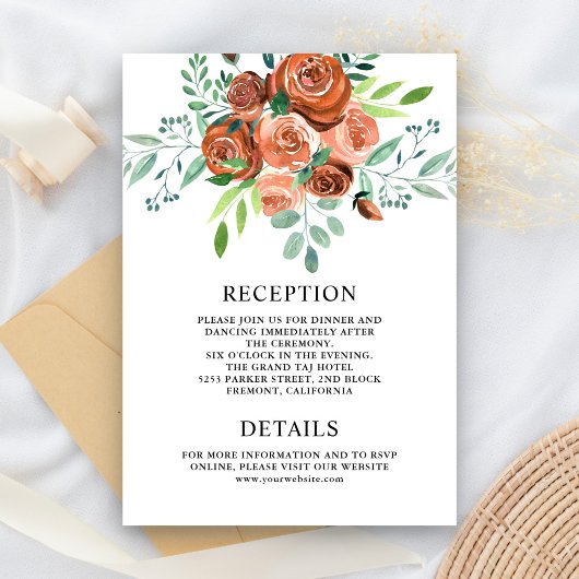 Carte D'accompagnement Terrain Rose Terracotta Floral Détails du Mariage