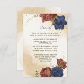 Carte D'accompagnement terre cuite bleu marine fleuri mariage (Devant / Derrière)