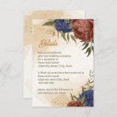 Carte D'accompagnement terre cuite bleu marine fleuri mariage (Devant / Derrière)