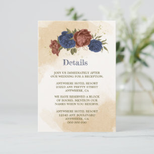 Carte D'accompagnement terre cuite bleu marine fleuri mariage