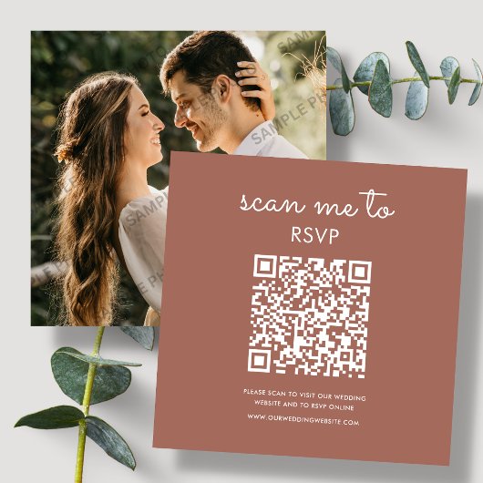 Carte D'accompagnement Terre cuite | Code QR RSVP de mariage