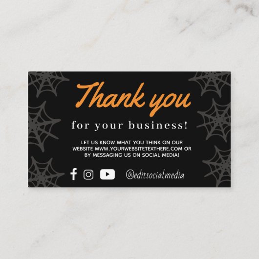 Carte D'accompagnement Texas Halloween Spider Web Thank yall Card (Dos)