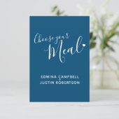 Carte D'accompagnement Texte du script de choix de repas mariage bleu (Debout devant)