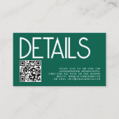 Carte D'accompagnement Texte moderne QR Code Emerald Détails du Mariage (Devant)
