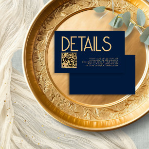 Carte D'accompagnement Texte moderne QR Code Gold Marine Blue Mariage Dét