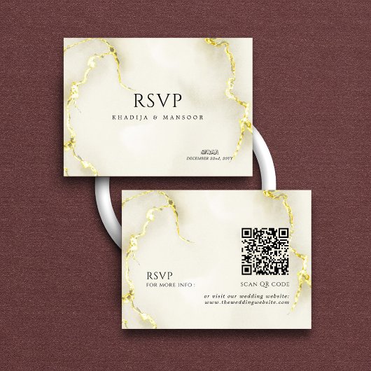 Carte D'accompagnement Texture de marbre d'or Code QR islamique Mariage R