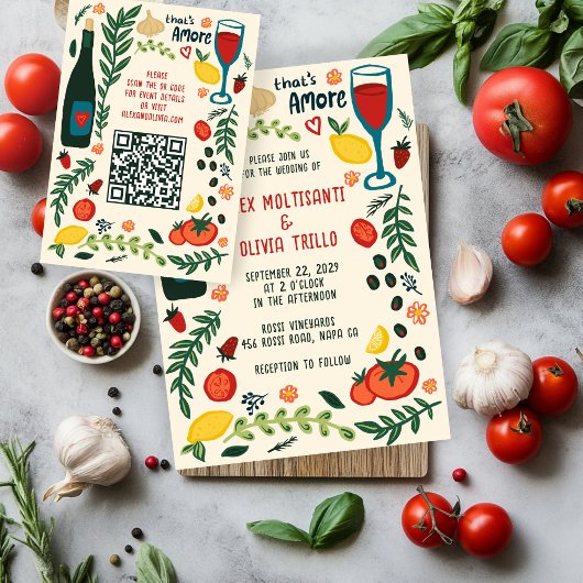 Carte D'accompagnement That's Amore Italian Food CUSTOM Wedding QR code