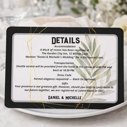 Carte D'accompagnement Thème Botanique Mariage Arché Noir Moderne