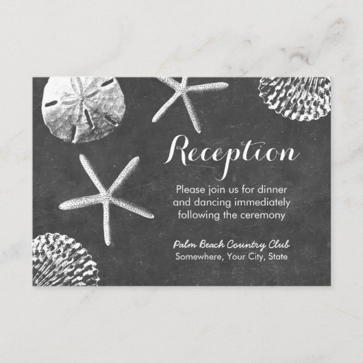 Carte D'accompagnement Thème de plage tableau noir Coquillages Réception  (Devant)