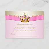 Carte D'accompagnement Ticket de rabat de fille princesse rose et or (Dos)