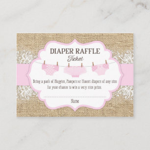 Carte D'accompagnement Ticket Rustique Burlap Dentelle rose Fille Déchets