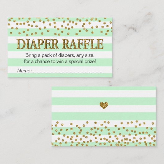 Carte D'accompagnement Tickets de raffle Mint Green Aqua Gold Diaper (Devant / Derrière)