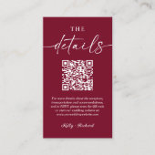 Carte D'accompagnement Timeless Burgundy QR Code Petits détails Mariages (Devant)