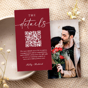Carte D'accompagnement Timeless Burgundy QR Code Petits détails Mariages