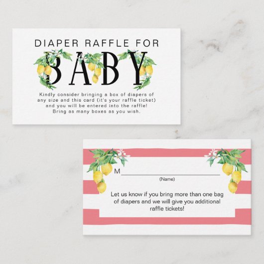 Carte D'accompagnement Tirage au sort de couches Citron Floral Rose et Bl (Devant / Derrière)