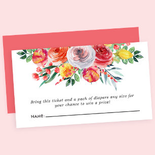 Carte D'accompagnement Tirage au sort de couches pour Baby Shower Fleurs