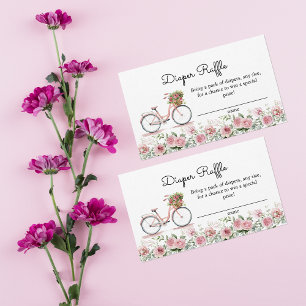 Carte D'accompagnement Tirage de Couches Bébé Fille au Vélo Rose Rétro Mi