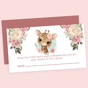 Carte D'accompagnement Tirage de couches pour baby shower girafe florale