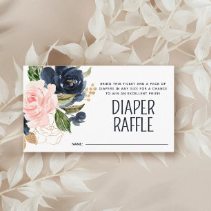 Carte D'accompagnement Tirage de Couches Rose Navy Floral Baby Shower
