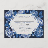 Carte D'accompagnement Toile Bleue De Jouy Peony Mariage RSVP (Devant)