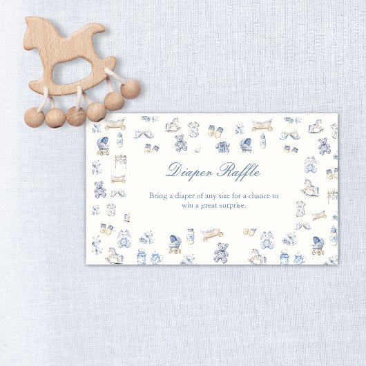 Carte D'accompagnement Toile De Jouy Baby Shower Blue Bow  Diaper Raffle