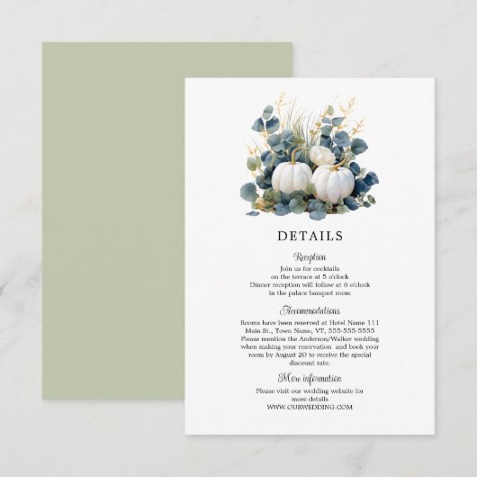 Carte D'accompagnement Tombez amoureux des citrouilles blanches et des dé (Devant / Derrière)