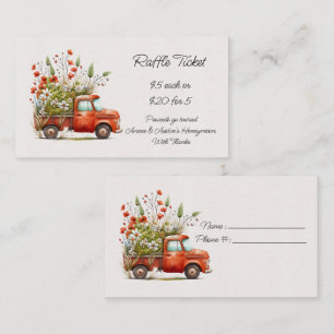 Carte D'accompagnement Tombola Camion Vintage Orange et Pavots Orange