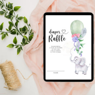 Carte D'accompagnement tombola de couche éléphante et verte