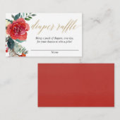 Carte D'accompagnement tombole de Noël floral rouge or vert (Devant / Derrière)