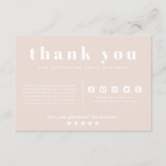 Carte D'accompagnement Tons de Terre Roses Merci pour Votre Commande Peti (Devant)