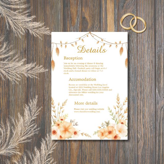 Carte D'accompagnement tonus boho doux pêche mariage floral