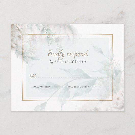 Carte D'accompagnement Touche de couleur blanc pivoines vert feuillage (Devant)