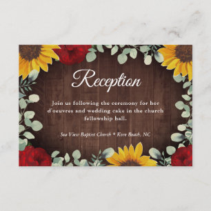 Carte D'accompagnement Tour de mariage Tournesols Roses Eucalyptus Bois