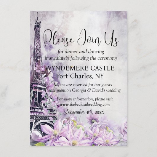 Carte D'accompagnement Tour Eiffel Lavender Romance QR Code Mariage (Devant)