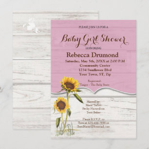 Carte D'accompagnement Tournesol Baby Girl Showashed Barn Wood blanchit