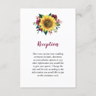 Carte D'accompagnement Tournesol Bourgogne Rose Floral Mariage