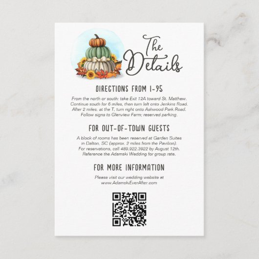Carte D'accompagnement Tournesol Citrouille Rustique Détails du Mariage c (Devant)