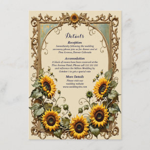 Carte D'accompagnement Tournesol jaune avec cadre d'art mariage