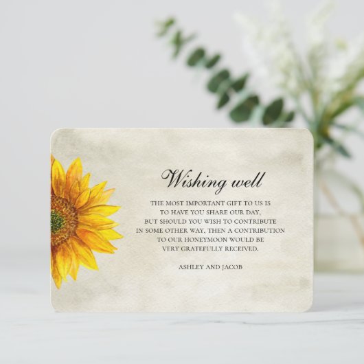 Carte D'accompagnement Tournesol. Mariage de fleurs rustique souhaitant b (Debout devant)